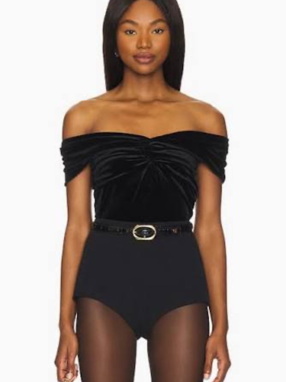 Good American Black Velvet Off-Shoulder Ruched Top Size 2XL